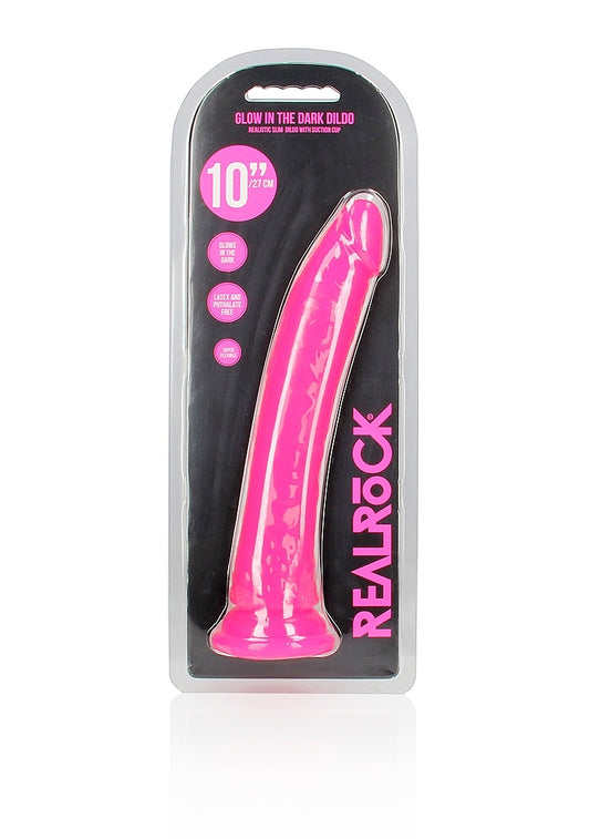 Shots Toys | REALROCK 28cm Slim Glow in the Dark Neon - Pink (10") Dildo Dong