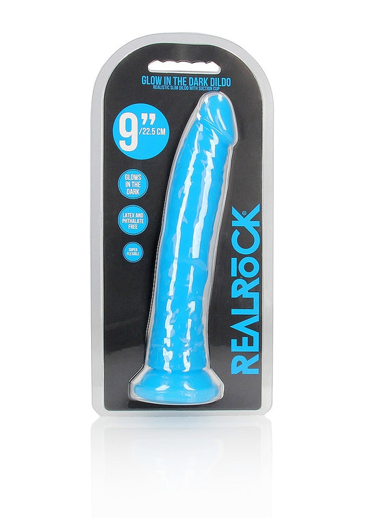 Shots Toys | REALROCK 25cm Slim Glow in the Dark Neon - Blue (9") Dildo Dong