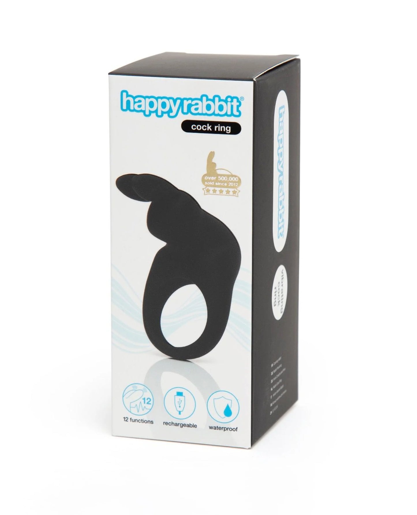 Love Honey Happy Rabbit Rechargeable Vibrating Rabbit Cock Ring Black