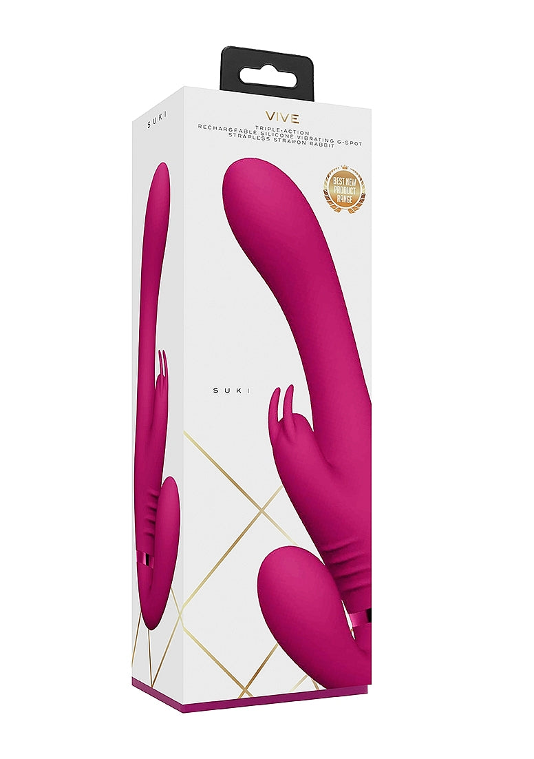 Shots Toys | VIVE Suki Vibrating G-Spot Clitoral Triple Vibrator Strapless Strap On Pink