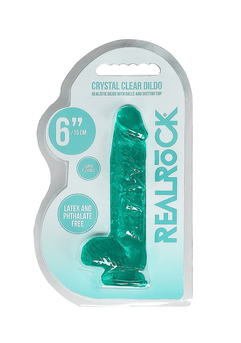 Shots Toys | REALROCK Crystal Clear 6"/15cm Realistic Dildo with Balls Turquoise