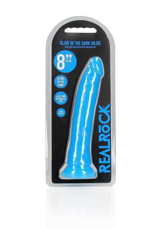 Shots Toys | REALROCK 20cm Slim Glow in the Dark Neon - Blue (8") Dildo Dong