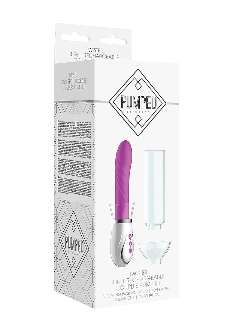 Shots Toys | Pumped Twister 4 in 1 Rechargeable Couples Pump Kit Purple