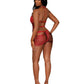 Dreamgirl Stretch Spandex Mesh Halter Teddy with Strappy Back Detail Garnet Size M or L