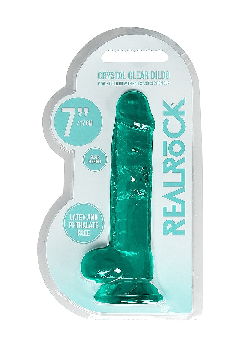 Shots Toys | REALROCK Crystal Clear 7"/17cm Realistic Dildo with Balls Turquoise