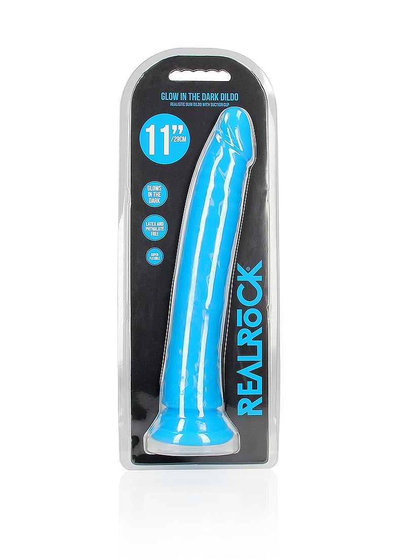 Shots Toys | REALROCK 32cm Slim Glow in the Dark Neon - Blue (11") Dildo Dong