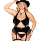 Dreamgirl Plus Size Western-Themed Faux-Leather Bralette and Garter Belt Bedroom Costume Set with Fringe Details Ride 'Em Cowgirl Size OSX