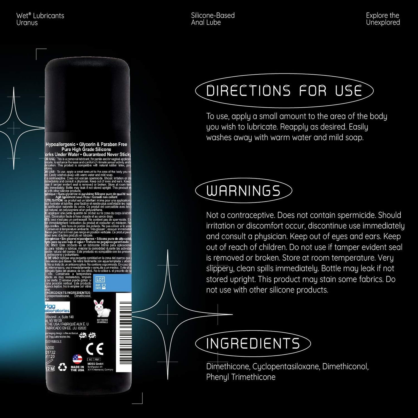 Wet Elite Uranus Silicone Anal Lube Lubricant 5oz/148ml