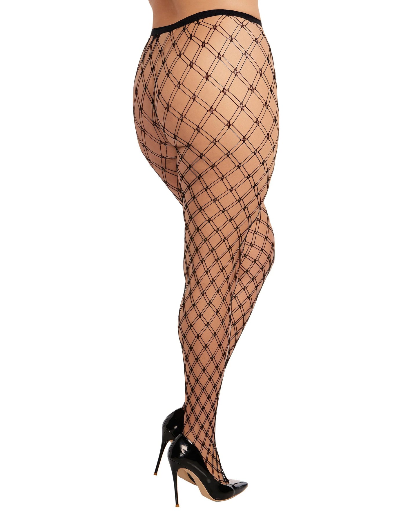 Dreamgirl Plus Size Double Knitted Fence Net Pantyhose Black Size OSX