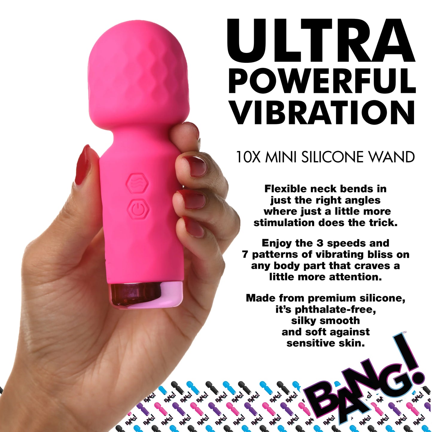 XR Brands | BANG! 10X Mini Silicone Wand Vibrator - Pink