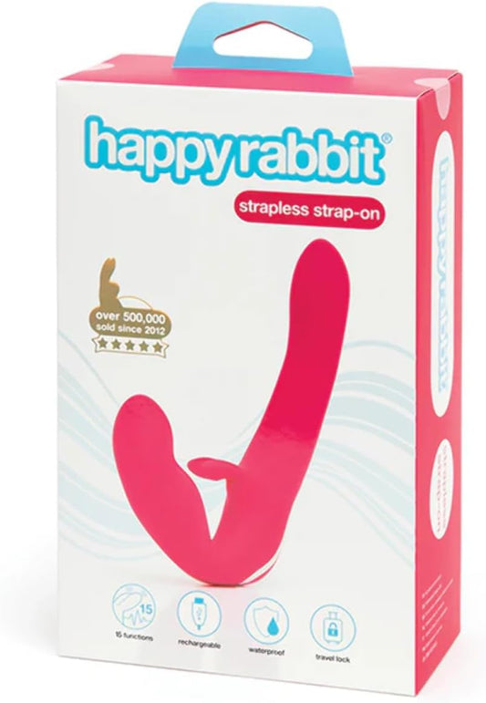 Love Honey Happy Rabbit Rechargeable Vibrating Strapless Strap On Pink