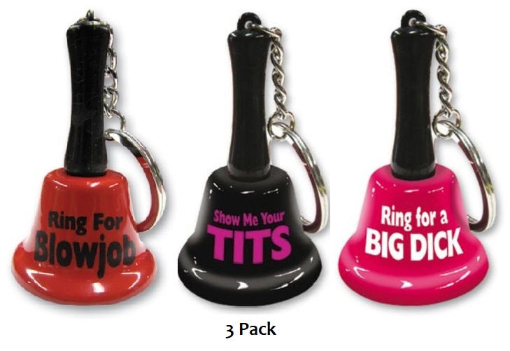 Ozze Creations | Ring For Blowjob + Show Me Tits + Big Dick Mini Bell Keychain - 3 Pack