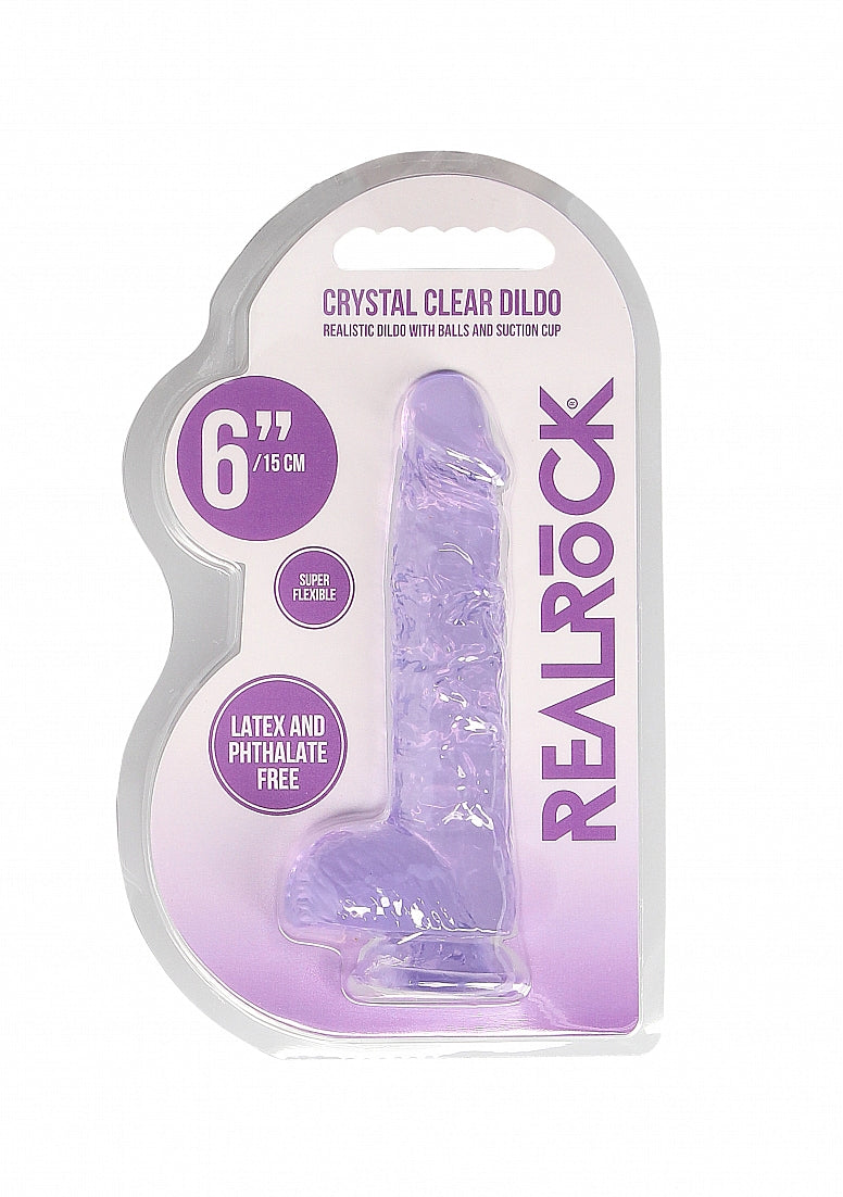 Shots Toys | REALROCK Crystal Clear 6"/15cm Realistic Dildo with Balls Purple