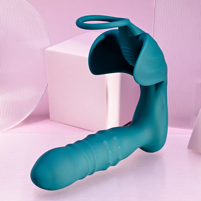 Playboy Pleasure BRING IT ON Teal USB Rechargeable Thrusting Anal Plug Cock Ring