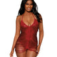 Dreamgirl Stretch Spandex Mesh Halter Teddy with Strappy Back Detail Garnet Size M or L