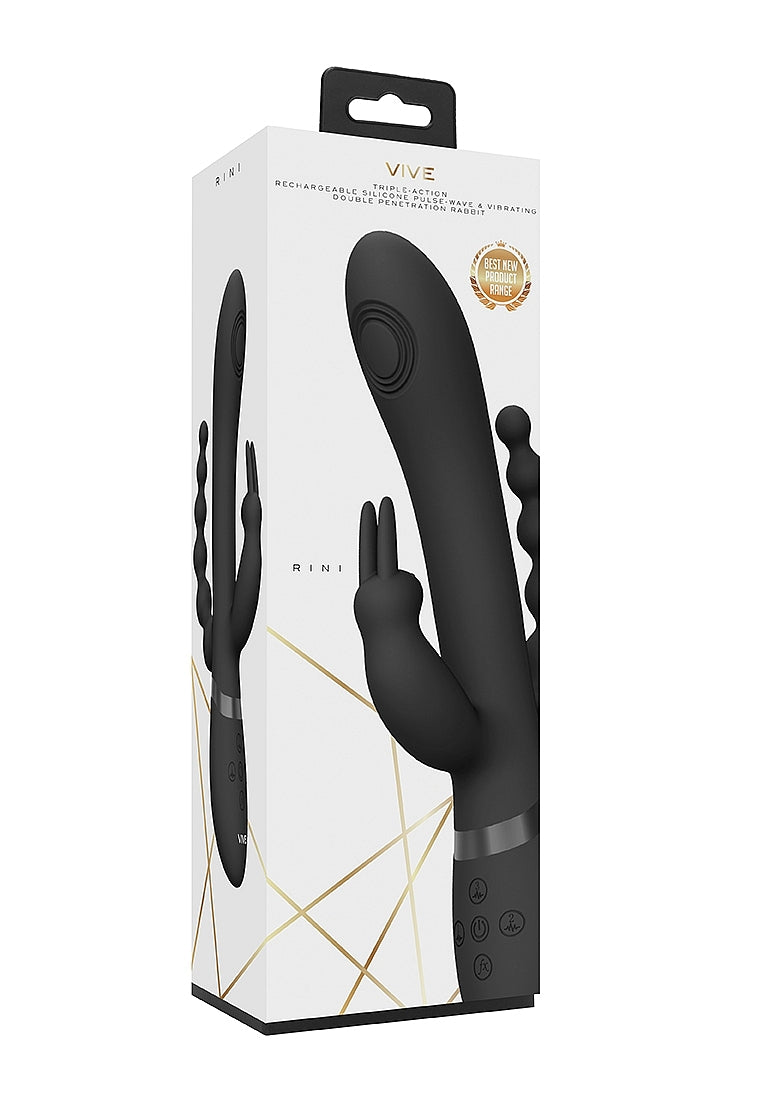 Shots Toys | VIVE Rini Pulse Wave Double Penetration Rabbit Vibrator Black