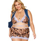 Dreamgirl Leopard Printed Mesh with Contrast Scalloped Lace Bralette, Garter Skirt, and G-string Set Size OSQ