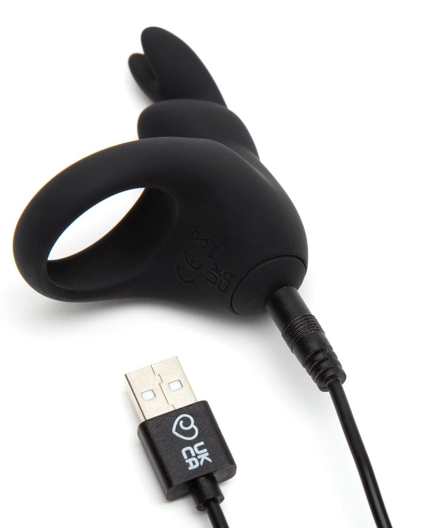 Love Honey Happy Rabbit Rechargeable Vibrating Rabbit Cock Ring Black