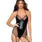 Dreamgirl Two-layer stretch fishnet garter slip with faux-vinyl inside teddy Black Size OS