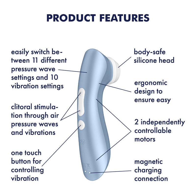 Satisfyer Pro 2+ Blue Touch-Free USB-Rechargeable Clitoral Stimulator Vibrator