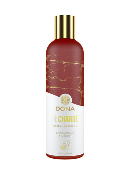 JO DONA Essential Massage Oil - Recharge - Lemongrass & Ginger 4oz/120ml