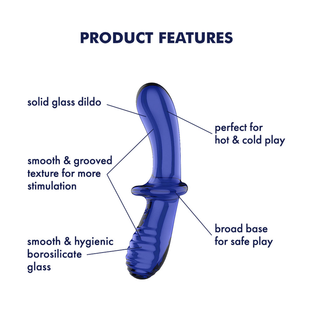 Satisfyer Double Crystal Blue Glass Double Ended Dildo Hot & Cold Temperature Play