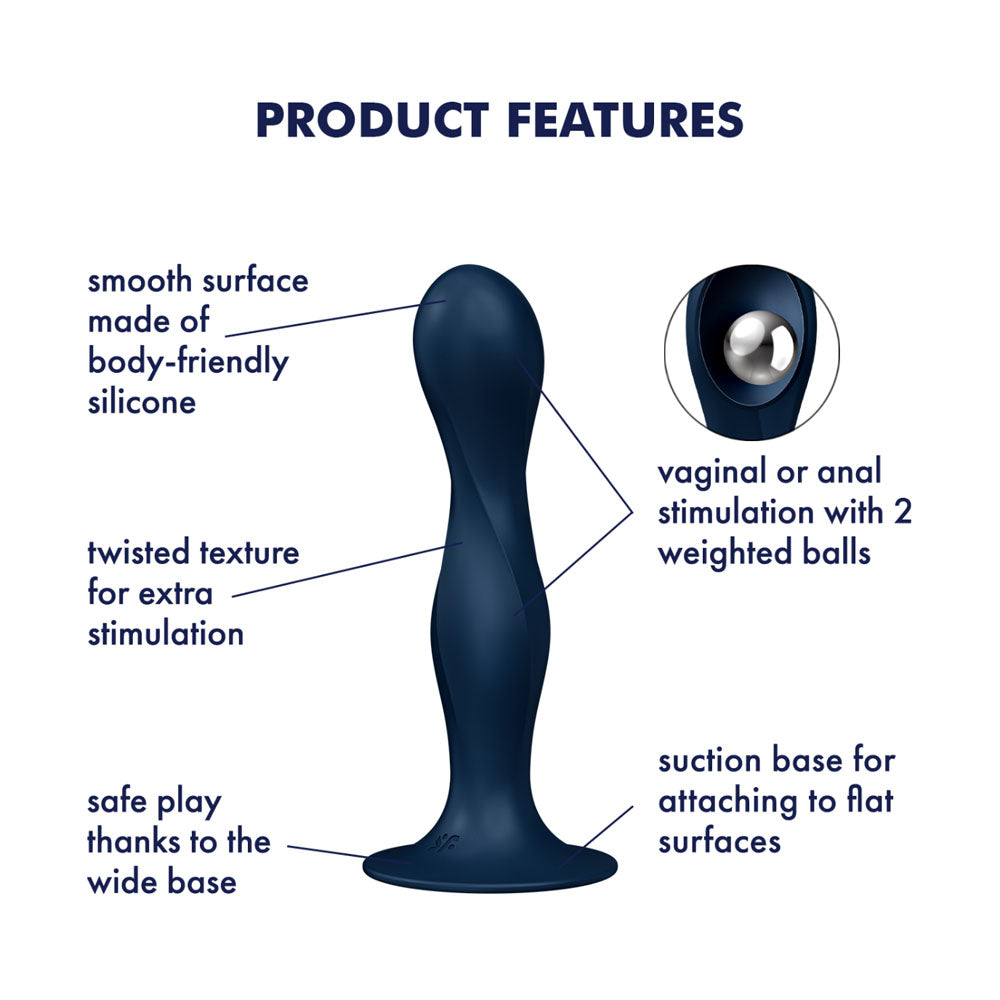 Satisfyer Double Ball-R - Dark Blue Anal Plug - Strap-On Compatible