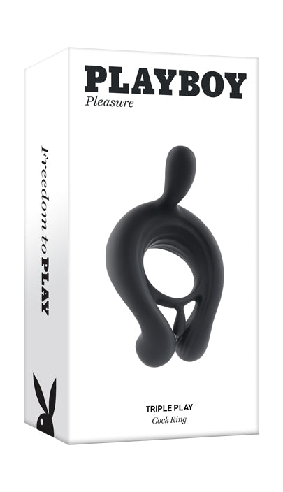 Playboy Pleasure TRIPLE PLAY Black USB Rechargeable Cock Ring w Wireless Remote