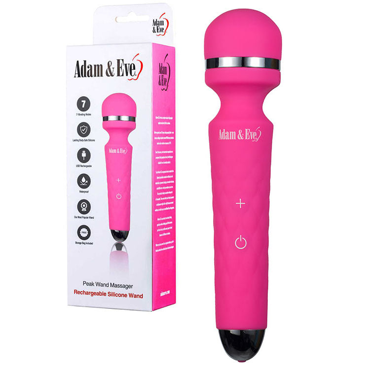 Adam & Eve Peak Wand Massager - Pink 19.1cm USB Rechargeable Massager Wand