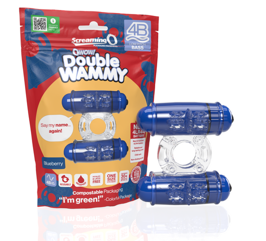 ScreamingO 4B Double Wammy Vibrating Cock Ring - Blueberry