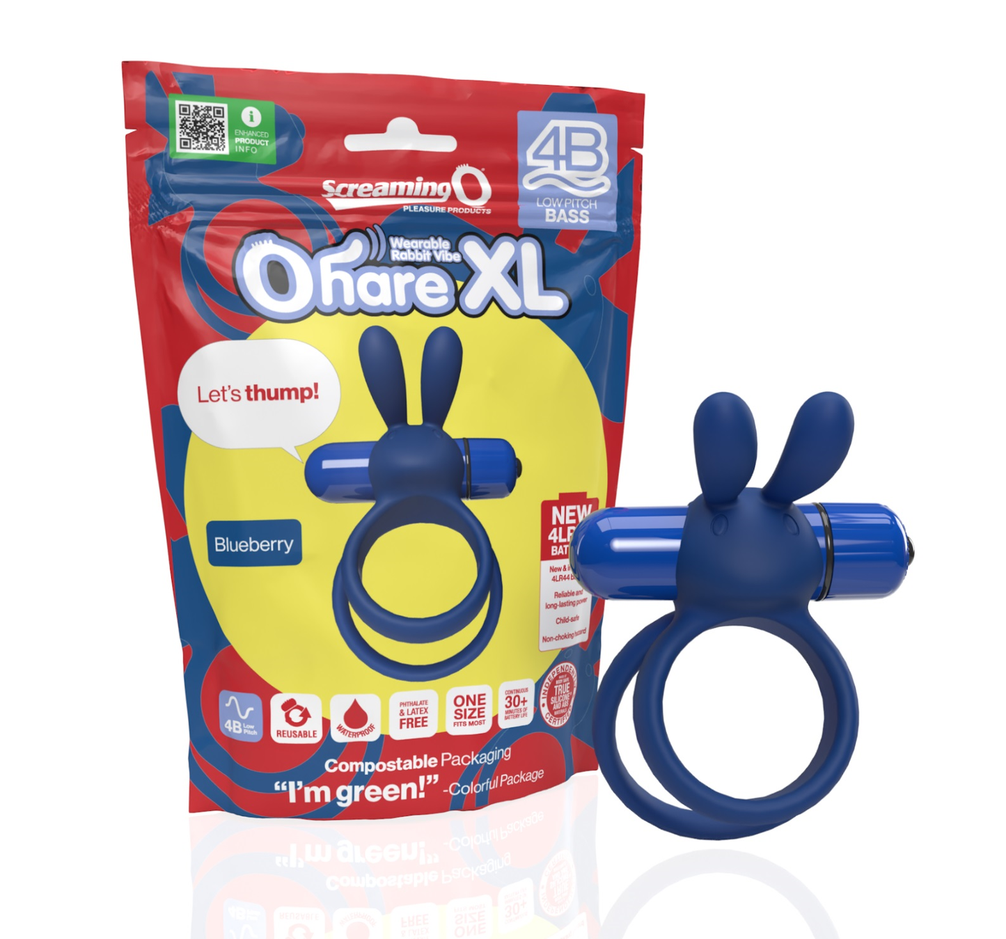 ScreamingO 4B Ohare XL Vibrating Rabbit Ears Cock Ring - Blueberry