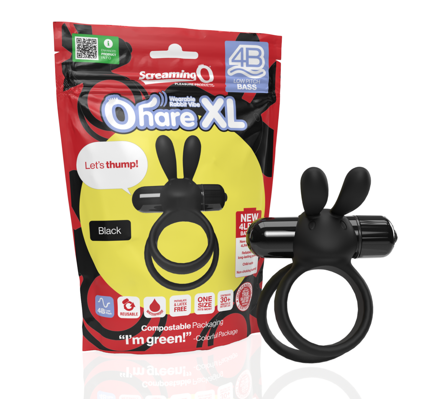 ScreamingO 4B Ohare XL Vibrating Rabbit Ears Cock Ring - Black