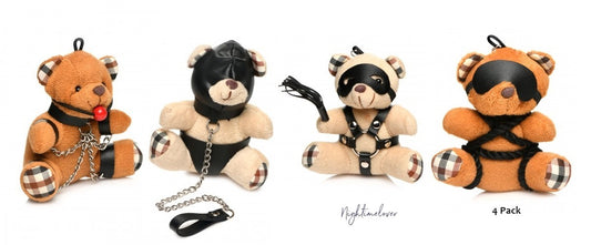 Master Series BDSM/Hooded/Gagged/Bondage Teddy Bear Keychain Adult Gift - 4 Pack