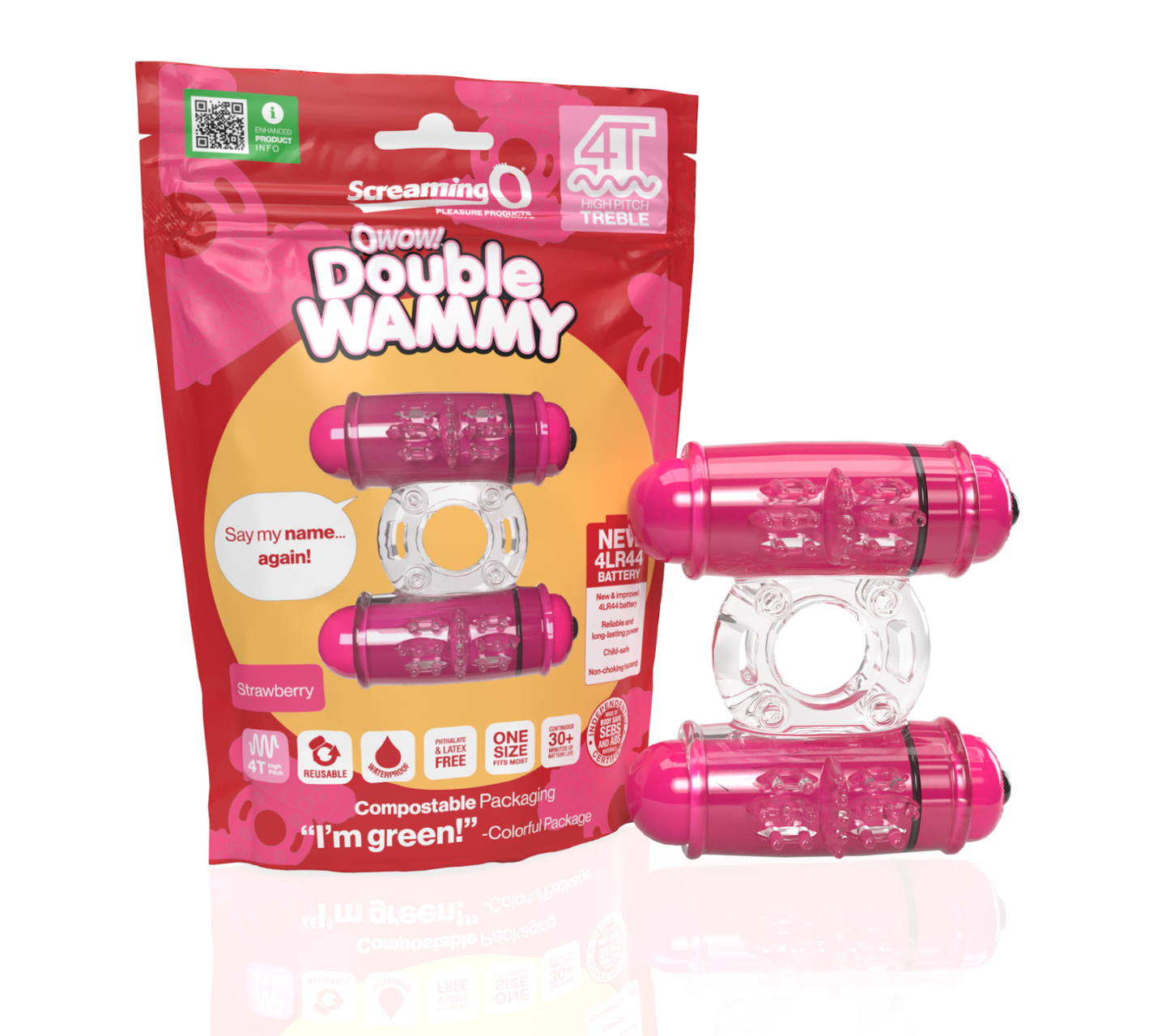 ScreamingO 4T Double Wammy Vibrating Cock Ring - Strawberry