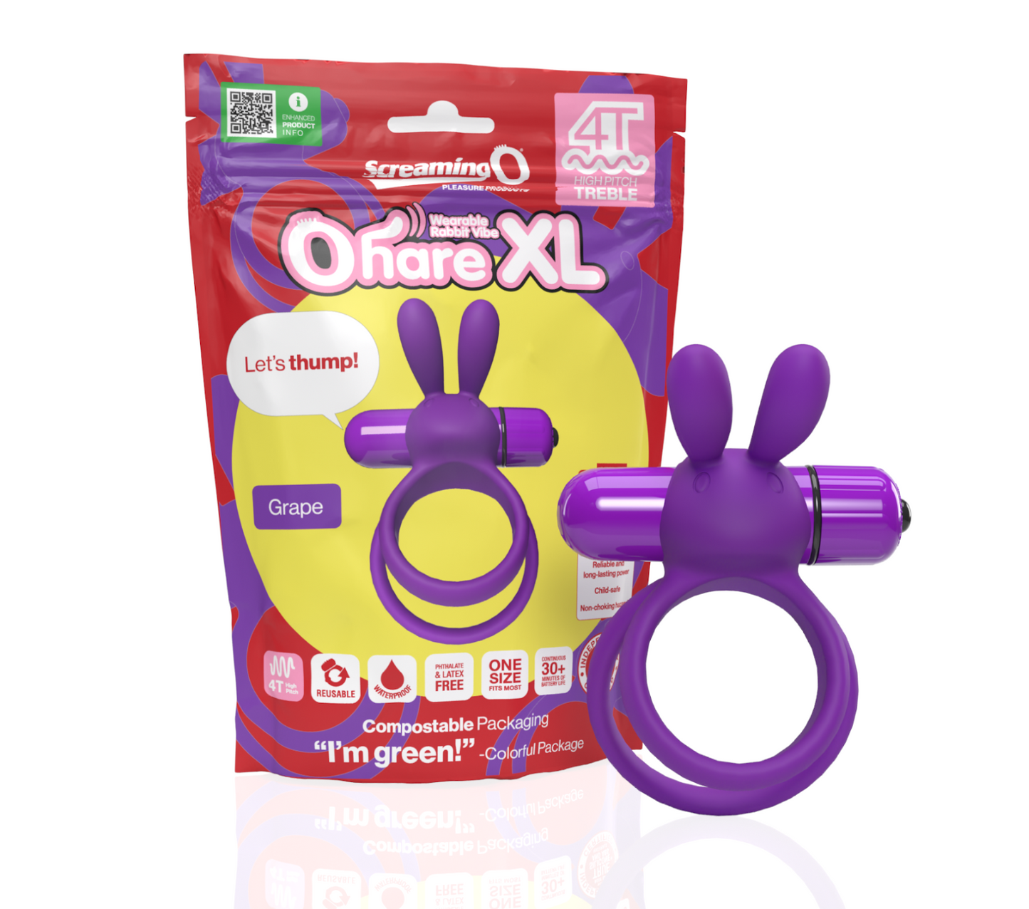 ScreamingO 4T Ohare XL Vibrating Rabbit Ears Cock Ring - Grape