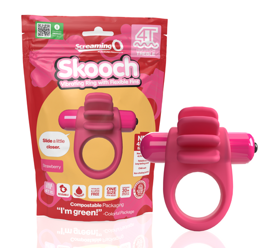 ScreamingO 4B Skooch Vibrating Cock Ring with Flexible Fins - Strawberry