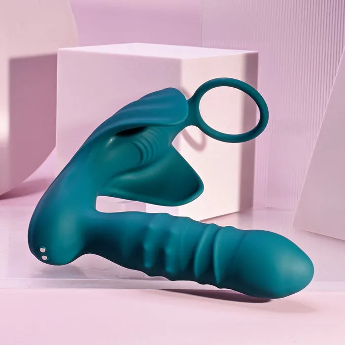 Playboy Pleasure BRING IT ON Teal USB Rechargeable Thrusting Anal Plug Cock Ring