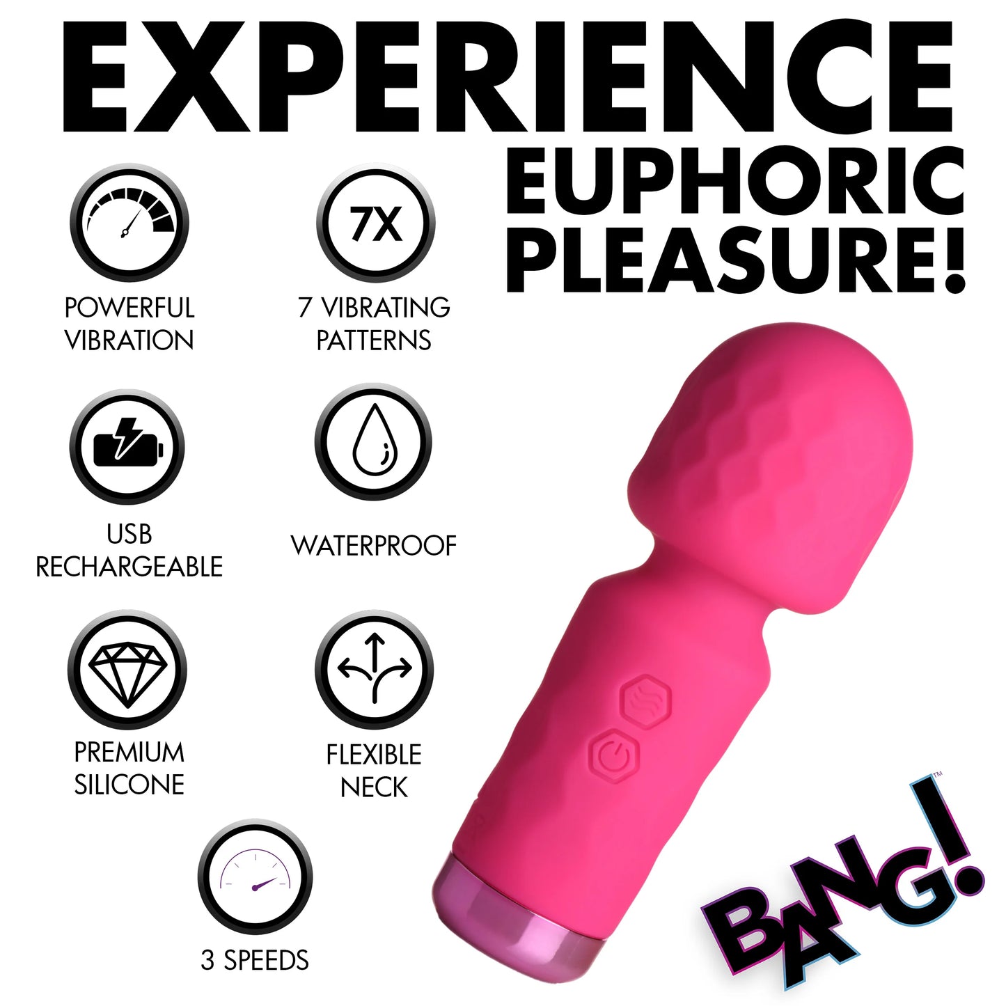 XR Brands | BANG! 10X Mini Silicone Wand Vibrator - Pink