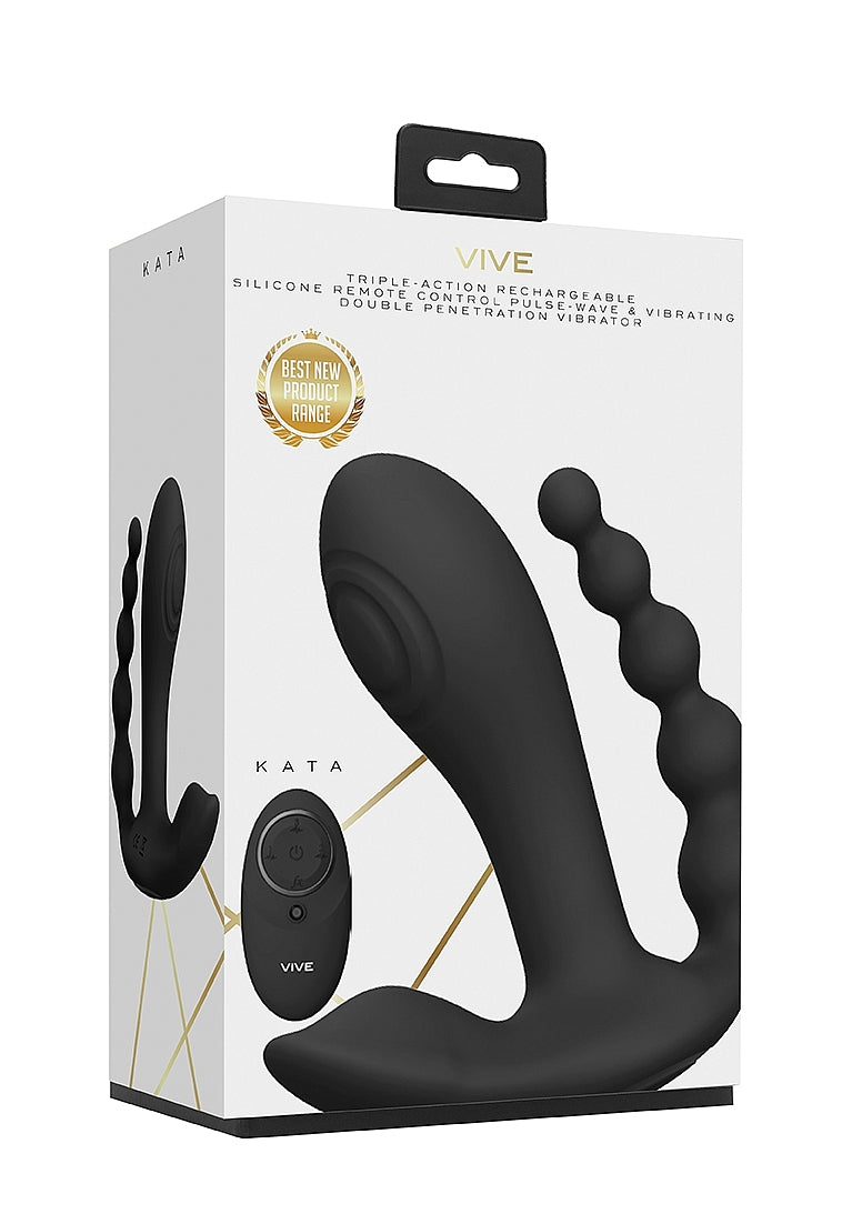 Shots Toys | VIVE Kata Pulse Wave G-Spot Clitoral Anal Triple Vibrator Black w Remote