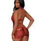 Dreamgirl Stretch Spandex Mesh Halter Teddy with Strappy Back Detail Garnet Size M or L