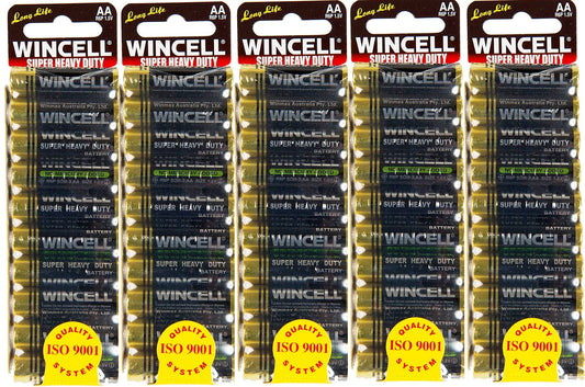 Wincell Super Heavy Duty Battery Size AA Shrink 5x10 Packs - 50 Batteries Bulk