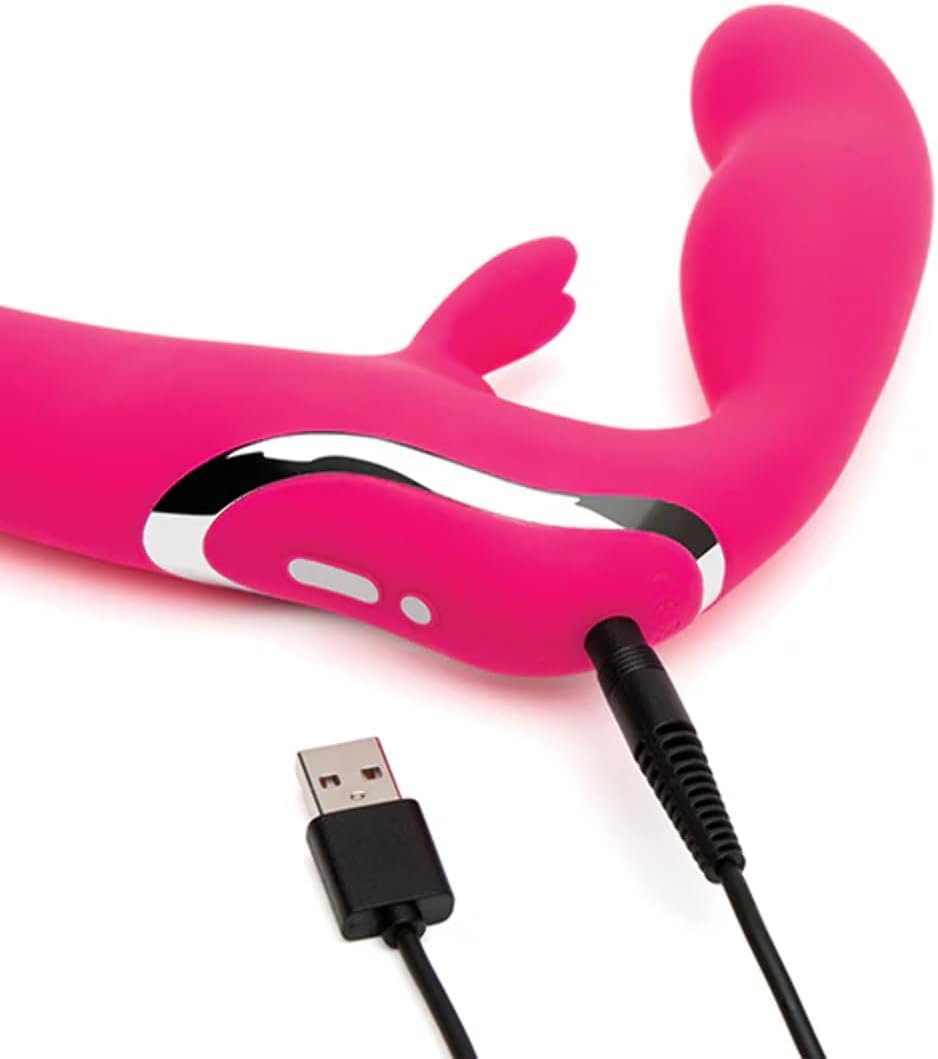 Love Honey Happy Rabbit Rechargeable Vibrating Strapless Strap On Pink