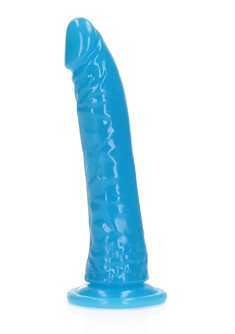 Shots Toys | REALROCK 18cm Slim Glow in the Dark Neon Blue 7" Dildo Dong