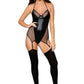 Dreamgirl Two-layer stretch fishnet garter slip with faux-vinyl inside teddy Black Size OS