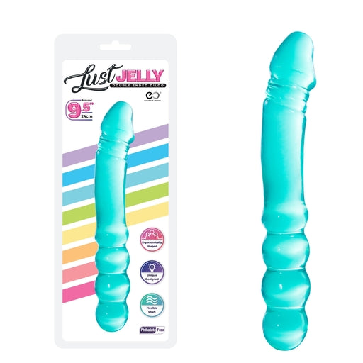 Excellent Power Lust Jelly PVC 9.5" Double Dong Blue