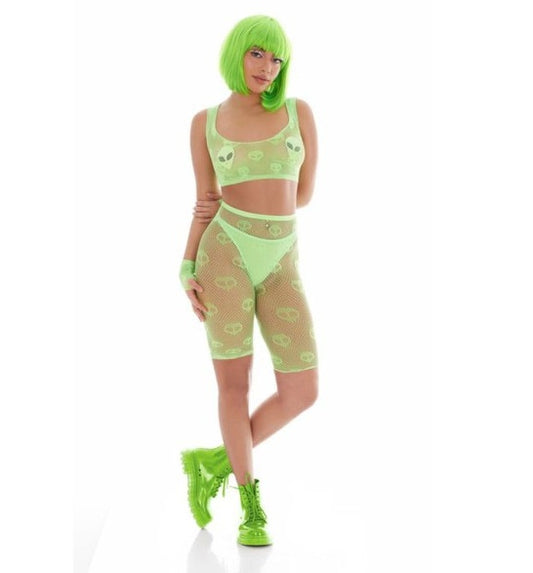 Pink Lipstick Out of This World Green Bodysuit Set with Alien Pasties Size OS