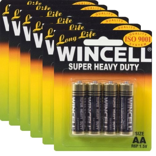 Wincell Super Heavy Duty Battery Size AA Carded 6x4 Packs - 24 Batteries Bulk