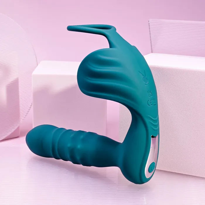 Playboy Pleasure BRING IT ON Teal USB Rechargeable Thrusting Anal Plug Cock Ring