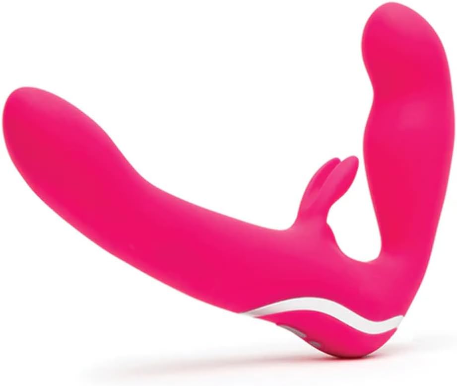 Love Honey Happy Rabbit Rechargeable Vibrating Strapless Strap On Pink