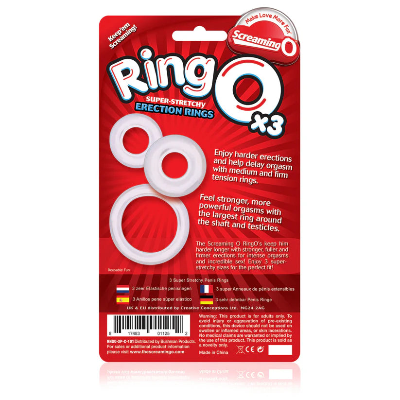 ScreamingO RingO x3 Cock Rings Clear - 3 Pack